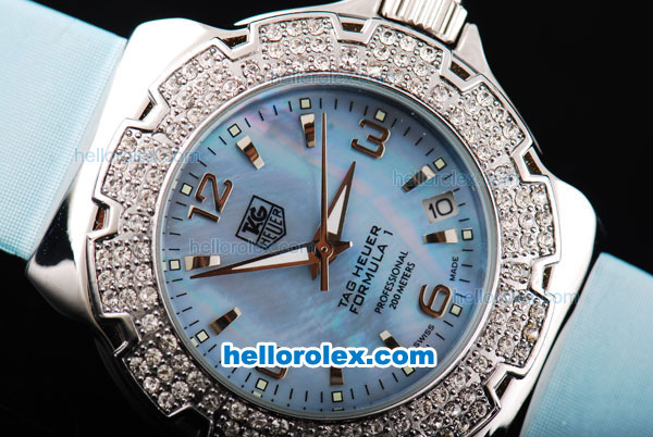 Tag Heuer Formula 1 Quartz Movement Silver Case with Diamond Bezel-Blue Dial and Blue Leather Strap-Lady Size - Click Image to Close